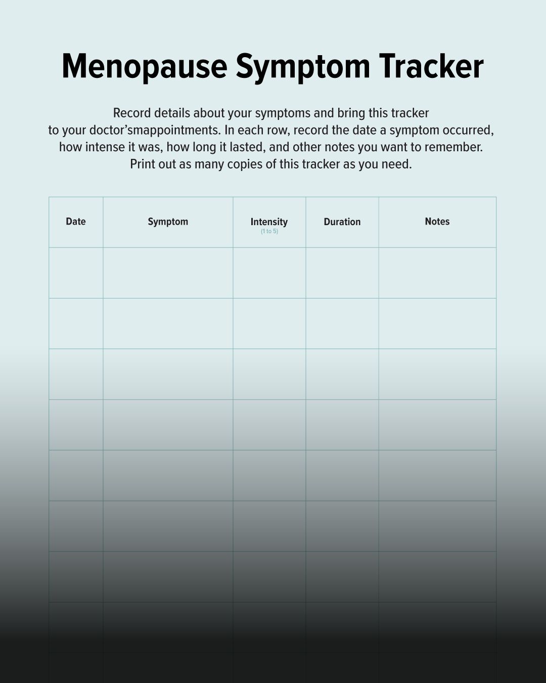 A preview image of the downloadable menopause symptom tracker